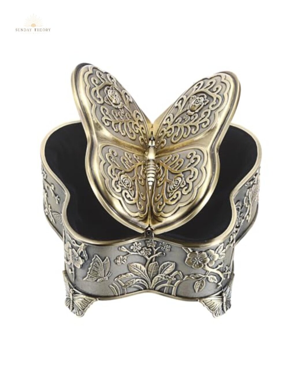 Vintage Butterfly Jewelry Box Organizer, Zinc Alloy, 2 Compartments, Tabletop,